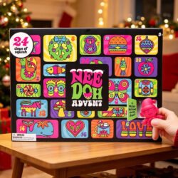 NeeDoh Countdown Advent Calendar with 24 numbered doors and a mini NeeDoh squishy beside it — Image 1 of 4