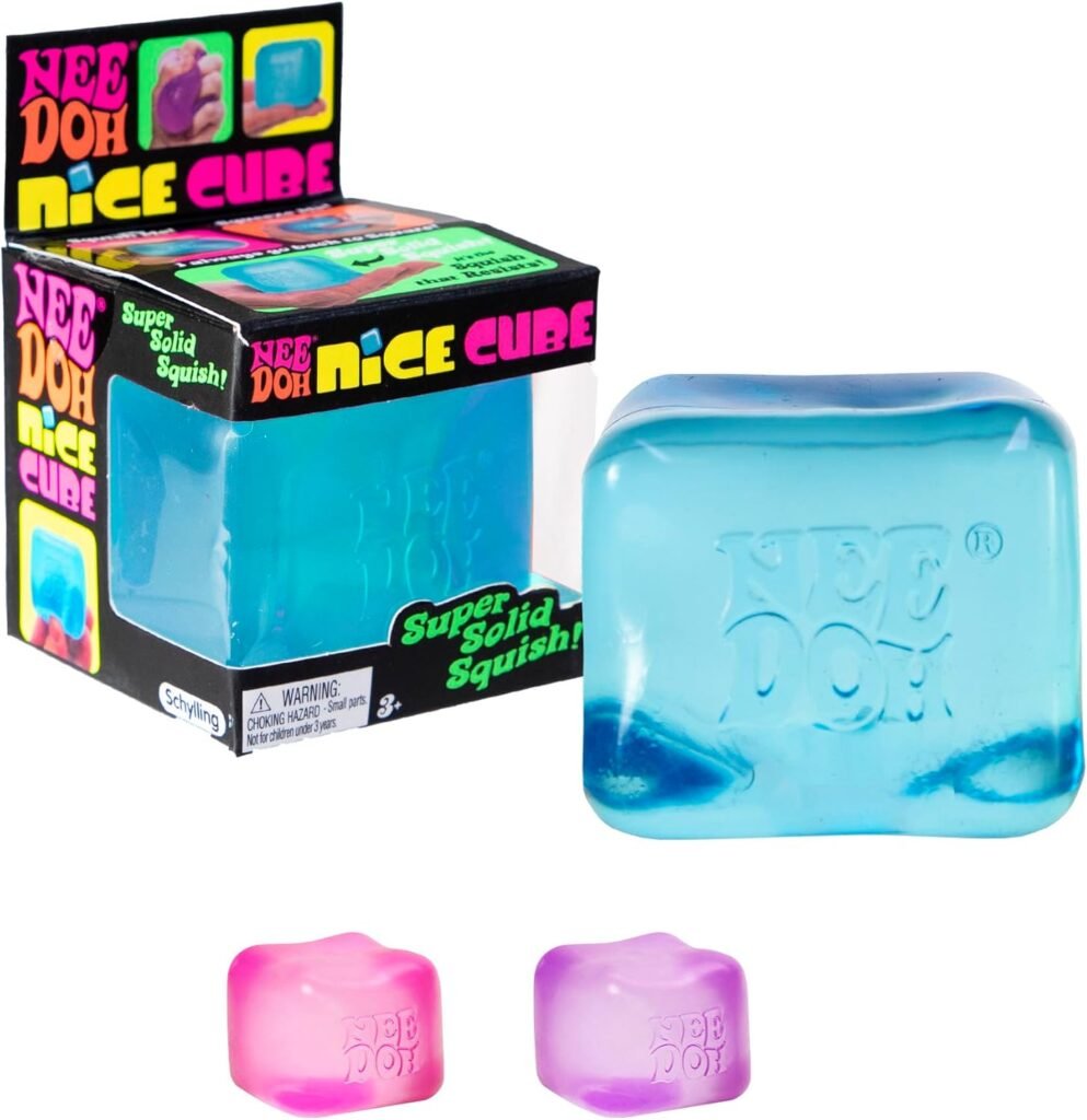 NeeDoh Nice Cube – a frosted, translucent, ice-block-shaped squishy fidget toy in a soft colour. — Image 1 of 6