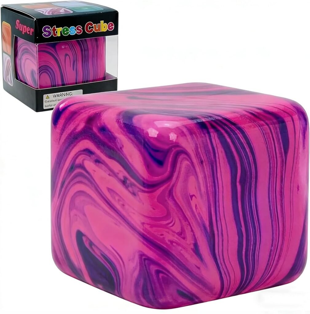 An orange-marbled NeeDoh Nice Cube Swirl squish cube, showing its unique swirl pattern — Image 1 of 8