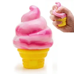 Hand holding the NeeDoh Nice Cream Cone Squishy, showing its swirled soft-serve top and ridged waffle cone base. — Image 2 of 6