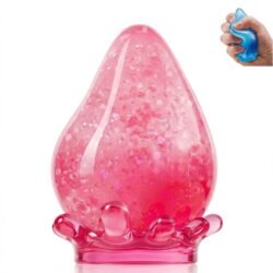 Blue giant NeeDoh Dream Drop raindrop squishy sitting on its clear splash-shaped display stand — Image 2 of 7